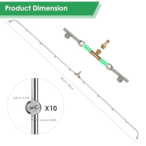 10 Nozzles Metal Sprayer Boom Wand with 3/8 Inch Brass Barb, Spray Wand, Up To 55.1 Inches Long, Suitable For Watering Large Areas In Gardens, Farms