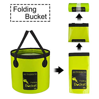 Collapsible Bucket 5 Gallon Container Folding Water Bucket Portable Wash Basin 20L - color: Green