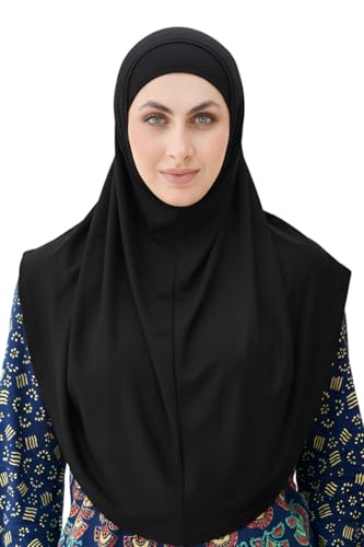 SARJANA Women's Solid Color Cotton Hijab with Under Scarf Cap Ready to Wear Stretch Scarves Long Scarfs FREE SIZE - color: Black