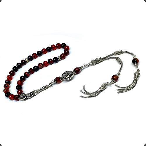 Design - New Long & Stylist Tassels Worry Beads - Prayer Beads (8 mm-33 Beads) Tesbih-Tasbih-Tasbeeh-Misbaha-Subha-Sebha-Sibha-Rosary (Miracle Agate - Twin Tassel) - color: Miracle Agate - Twin Tassel
