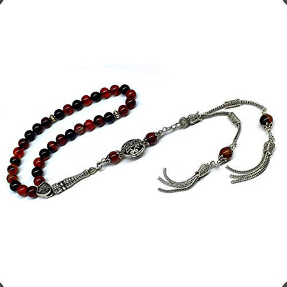 Design - New Long & Stylist Tassels Worry Beads - Prayer Beads (8 mm-33 Beads) Tesbih-Tasbih-Tasbeeh-Misbaha-Subha-Sebha-Sibha-Rosary (Miracle Agate - Twin Tassel) - color: Miracle Agate - Twin Tassel