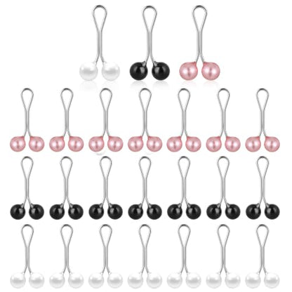 24 Pcs Hijab Clips for Women, Muslim Pearl Scarf Clips - color: Black White Pink