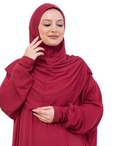 Prien Prayer Dress For Women, Cotton Muslim Abaya, Soft Hijab, Elegant Turkish Islamic Wear For Eid, Ramadan, Umrah, Hajj - color: Burgundy