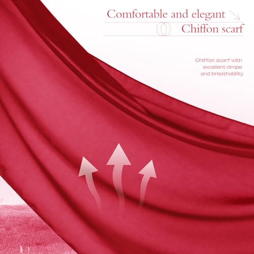 Chiffon Scarf,Soft Breathable Chiffon Shawls and Wraps,Silky Women's Hijab for Evening Dresses Wedding Bridal Scarves - color: Red, size: 67 x 28 inches