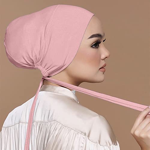Chiffon Hijab with Undercap Fashion Solid Color Chiffon Head Wraps Under Scarf Caps Muslim Fashion Bandage - color: Pink