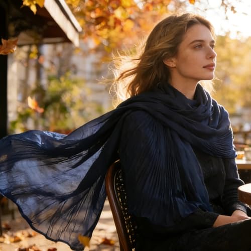 Modal Hijab Scarf for Women, 27.6 x 70.9 in (70 x 180 cm), Dark Blue, Soft Lightweight Head Scarf, Fashionable Shawl for All Seasons, Any Occasion