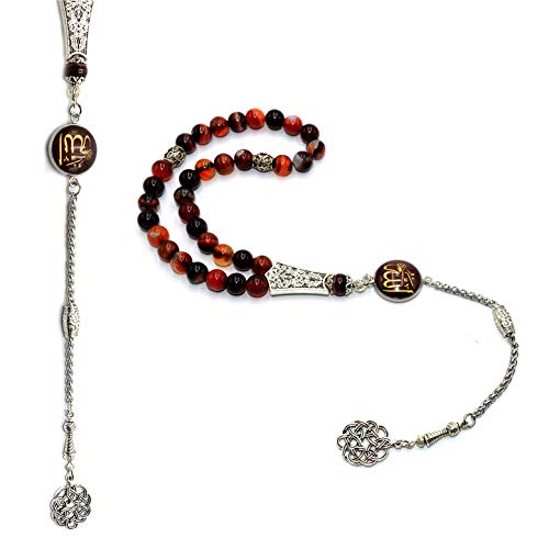 Special -ALLAH Tassel- Collection (8 mm -33 Beads) Worry Beads - Prayer Beads-Tesbih-Tasbih-Tasbeeh-Misbaha-Masbaha-Subha-Sebha-Sibha-Rosary (MIRACLE RED AGATE STONE) - color: MIRACLE RED AGATE STONE