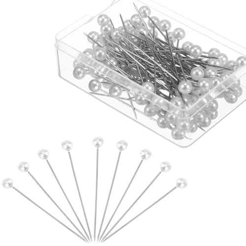 ULTNICE 100pcs Pearlized Ball Head Pins | 1.41In Straight Sewing Pins for Fabric Dressmaking, DIY Crafts Quilting, Corsage Decoration (White)