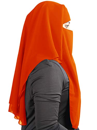 MyBatua 3 Layers Saudi Niqab In Breathable Georgette, Wholesale Price, 1pc Face Veil NQ-003 - color: Orange
