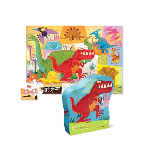 Crocodile Creek 36-Piece Jigsaw Floor Puzzle - Fun Floor Puzzles for Kids Ages 3-5 - Heavy-Duty Shaped Box for Storage - Dinosaur - 24" W x 18" H Finished - color: Dinosaur