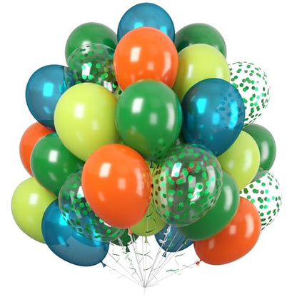 Paready Dinosaur Balloons, 60Pcs Dino Printed for Kids Boys Birthday Supply - color: Green Orange Dino