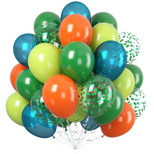 Paready Dinosaur Balloons, 60Pcs Dino Printed for Kids Boys Birthday Supply - color: Green Orange Dino