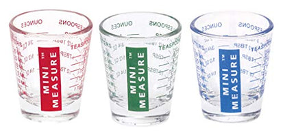 Kolder Mini Measure Heavy Glass, 20-Incremental Measurements Multi-Purpose Liquid and Dry Measuring Shot Glass, Red, Blue and Green, Set of 3 - color: Red, Blue and Green, size: Set of 3