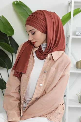 Aisha's Design Instant Hijab Scarves for Women, 95% Cotton Pretied Bonnet Turban Easy to Wear Cotton Headscarf - color: Cinnamon