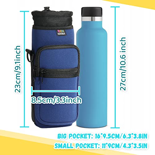 Nuovoware Water Bottle Carrier Bag, 25oz/32oz, Navy blue | Adjustable Shoulder Hand Strap, 2 Pocket, Neoprene Sleeve, For Hiking Travelling Camping - color: Navy Blue, size: 25-32 Ounces - Standard
