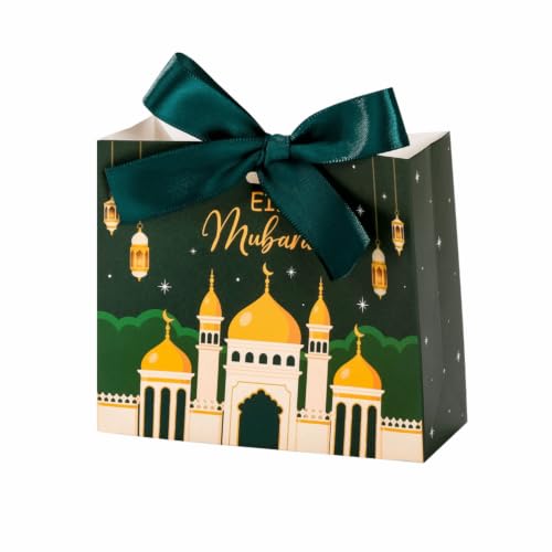 10Pcs Eid and Ramadan Boxes Black and White Gift Boxes with Gold Ribbon Elegant Holiday Gift Packaging for Sweets and Treats(Green) - color: Green