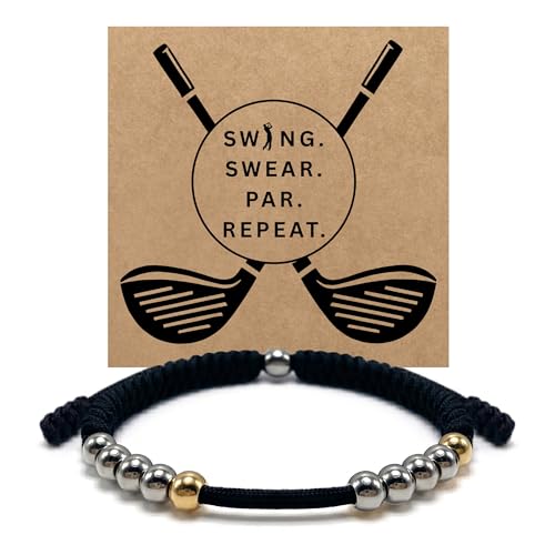 Golf Counter Bracelet, 10 Bead Handmade Score Counter, Adjustable Stainless Steel Beads, Easy Stroke Counting Accessory for Men and Women - color: Black