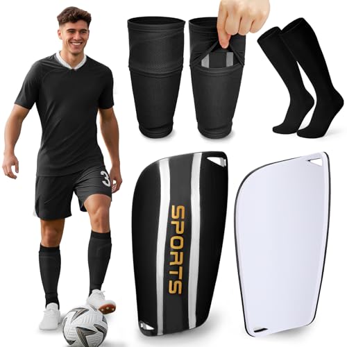 XZQTIVE Soccer Shin Guards with Shin Sleeves and Soccer Socks, Football Shin Pads Set for Kids Youth and Adult - color: black, size: L(Youth/Adult)