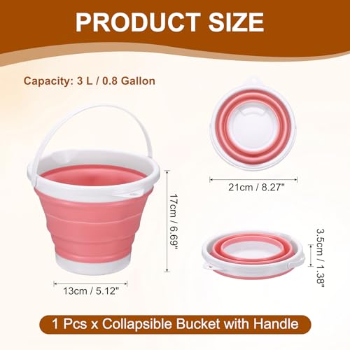 uxcell Collapsible Bucket, 0.8 Gallon (3L) Small Foldable Bucket, Portable Water Pail Round Tub Cleaning Tools with Handle for RV Camping Household Garden Fishing Car Wash, Pink - color: Pink
