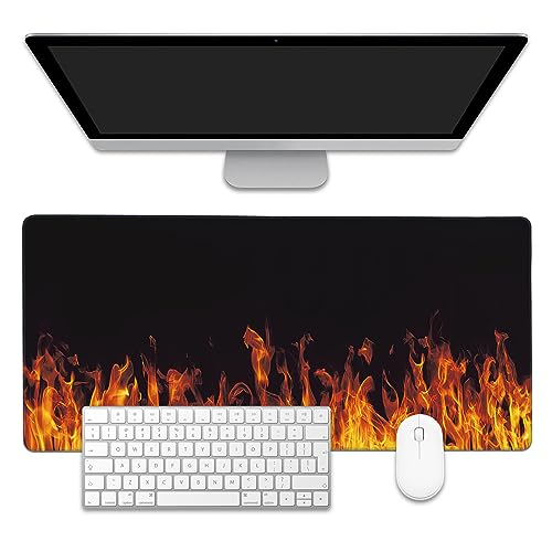 Fire Flames Large Gaming Mouse Pad,Waterproof Desk Mat for Desktop,Non-Slip Rubber Base Mousepad with Stitched Edges for Laptop Office and Home 35.4X15.7 Inch - color: Fire Flames