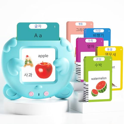 Korean and English Talking Flash Cards for Toddlers, 510 Sight Words Bilingual Learning Toys for Children, Autism Pocket Speech Therapy Toys, Korean Vocabulary Educational Flashcards - size: 510-Korean&English(blue)
