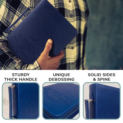 DEHITE Bible Cover Case for Men – Bible Carrying Case for Men – Blue Large Holder – Bag Fits Book10.1 x 7 x 1.9 in – Pen Slots – Zippered Pocket – Premium Faux Leather – Christian Gift - size: Large Blue