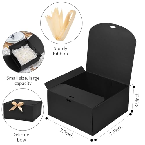 WLUSEAXI 12pack Gift Boxes with Lids,Black Gift Boxes Bulk with Gold Bow Ribbon,Bridesmaid Proposal Box for Presents Kraft Paper Boxes for Wedding,Christmas,Halloween,Baby Shower - color: Black