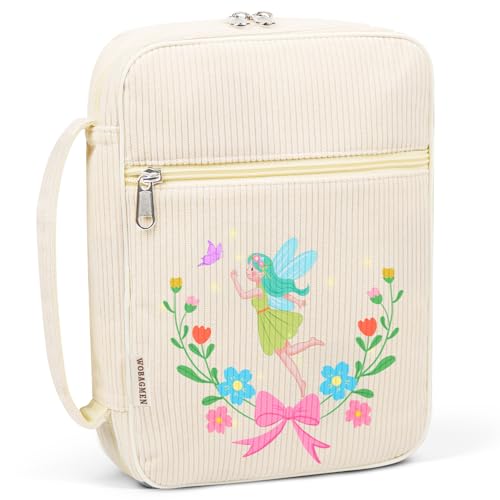 WOBAGMEN Bible Cover Case for Women,Large Bible Tote Bags Organizer Corduroy Carrying Case for Girls,Bible Study Supplies Accessories Christian Gifts for Women (Fairy, M) - color: Fairy, size: M