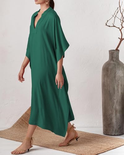 Bsubseach Women Kaftan Dresses Caftan Maxi Dress Swimsuit Cover Up Moomoo - color: B-peacock Green