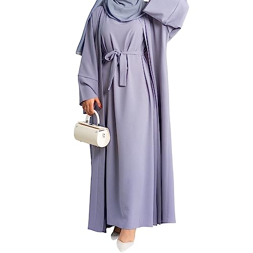 2PCS Women's Muslim Dresses Abaya Islamic Dubai Prayer Dress Robe Long Cardigan Maxi Dress - color: Purple, size: Medium