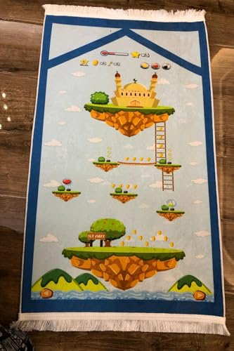 Educational Kids Prayer Mat, Rectangular, Multicolor, 30 x 47 inches, Cotton, Tufted, Low Pile, Handmade, Cotton Back