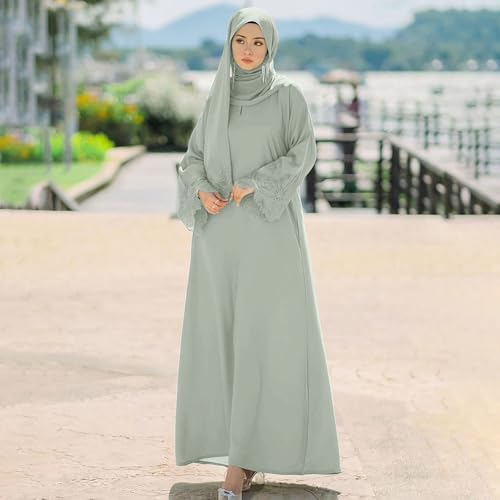 Prayer Clothes for Muslim Women Long Sleeve One-Piece Islamic Prayer Dress O Neck Slim Fit Islamic Evening Gown - color: Light Green, size: Small