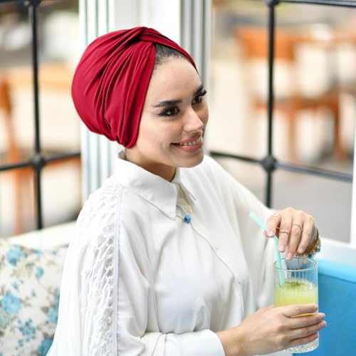 para life Knot Turbans for Women, Breathable Instant Turban|Standard Size Cotton|Pre-tied Scarf, Hijab Cap&Undercap - color: Scarlet