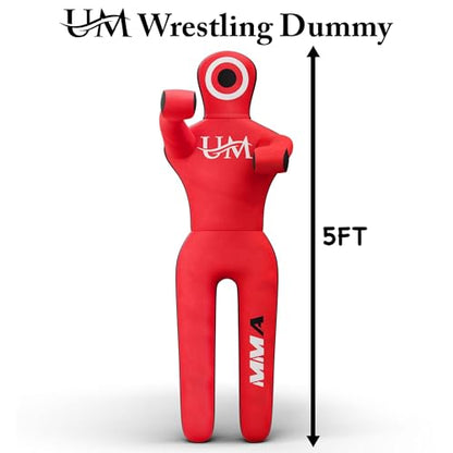 UM Supplies Premium Grappling Wrestling Multipurpose Dummy for MMA, BJJ, Judo, Karate, Jiu Jitsu | Unmatched Quality PC Fabric - (Unfilled) (Red, 5FT)