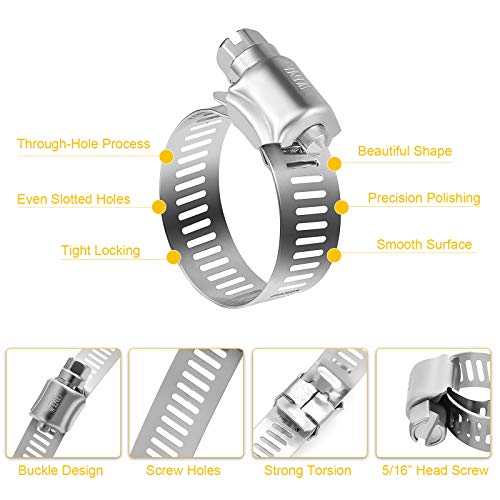 WINL Stainless Steel Hose Clamps - 16 Pack Worm Gear Drive Hose Clamps SAE 10 Clamping Range of 1/2'' to 1-1/16'' (13mm-26mm) for Automotive Plumbing,1/2 Inch, 3/4 Inch,1 Inch Clamps - size: SAE#10 (1/2" ~ 1-1/16")