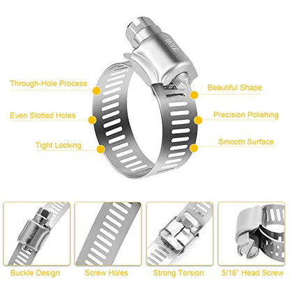 WINL Stainless Steel Hose Clamps - 16 Pack Worm Gear Drive Hose Clamps SAE 10 Clamping Range of 1/2'' to 1-1/16'' (13mm-26mm) for Automotive Plumbing,1/2 Inch, 3/4 Inch,1 Inch Clamps - size: SAE#10 (1/2" ~ 1-1/16")
