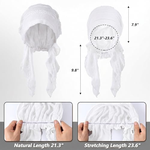 Women Slip-On Pre-Tied Beanie Headwear, Turban Covering Wrap Beanie Caps Headscarf, Stretchy Elastic Band Headwrap - color: White