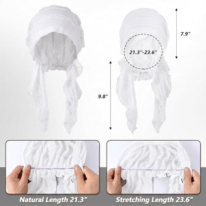 Women Slip-On Pre-Tied Beanie Headwear, Turban Covering Wrap Beanie Caps Headscarf, Stretchy Elastic Band Headwrap - color: White