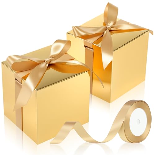 MotiMind 48 Pcs Wedding Gift Boxes with Lids Ribbon,Gold,2 Inch - color: Gold, size: 2 inch