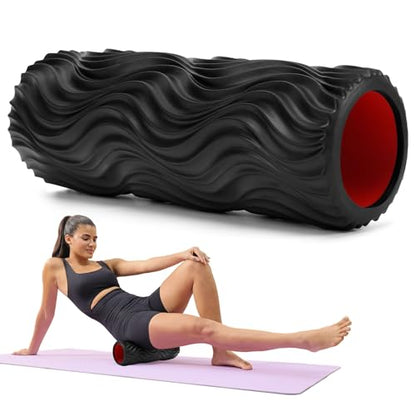 Foam Roller, 15" High Density Foam Back Roller, Wave Textured Massage Roller for Deep Muscle Massage Pilates Yoga,Fitness Exercise Roller for Whole Body Release(Black)