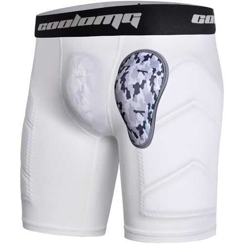 COOLOMG Adult Men Baseball Sliding Shorts with Cup Pocket Protective Padded Sliders Compression Cup Underwear for Football Lacrosse - color: White, size: Small
