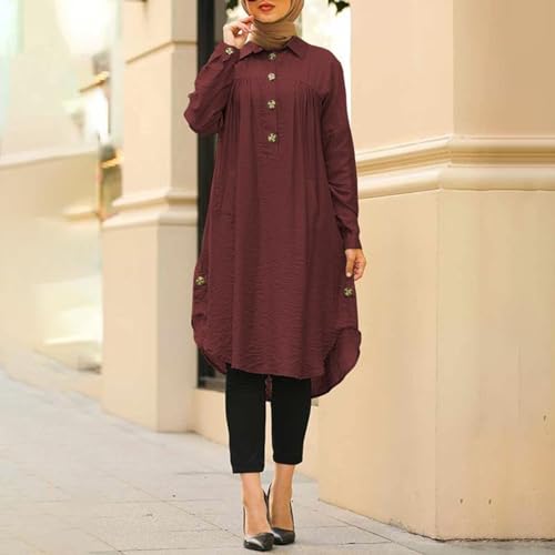 Prayer Clothes for Muslim Women One-Piece Long Sleeve Islamic Prayer Dress O Neck Lightweight Maxi Dress Dress - color: Red, size: Large