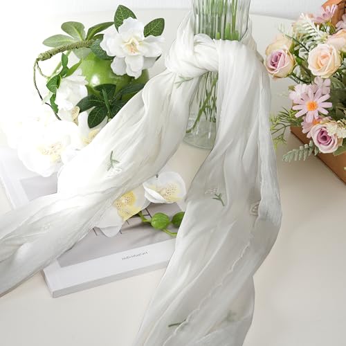 Shinny Threat Hijab Flower Embroidery Shawl Scarf Summer Cool Headwrap | Shinny Threat, Flower Embroidery - color: White