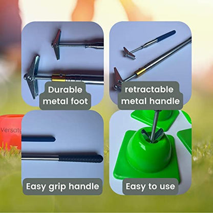 Versatyle Agility Training Cones Set with Retractable Cone Pickup Stick, 12 Green 2in Cones and 40in Cone Picker for Sports, Soccer, Football, Basketball, Motorcycle and Traffic Training