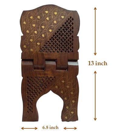 Garden Of Arts Wooden Handmade Quran Geeta Bible Holder Support Stand Reading Book Holder Display Folding Religious Prayer Stand Wooden Holy Book Stand Medium Size 13 Inches - size: Rehal 13 Inches