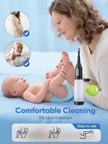 Portable Bidet for Travel – Electric Peri Bottle with Dual Spray Modes, 360° Nozzle, Water Bottle Adapter, USB Rechargeable, Waterproof, Travel Bidet for Postpartum & Personal Hygiene (Black)