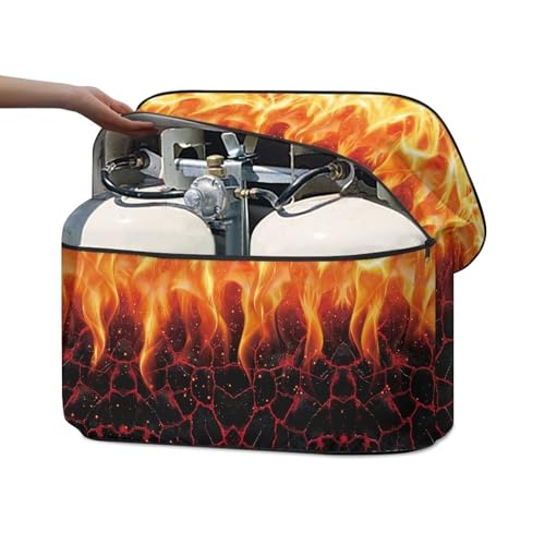 Fire Pattern Double 20lb RV Propane Tank Cover Reliable Weather Resistant Gas Cylinder Cover Travel Trailer Polyester Waterproof Cover Halloween Dec - color: Fire Pattern, size: S(20LB)