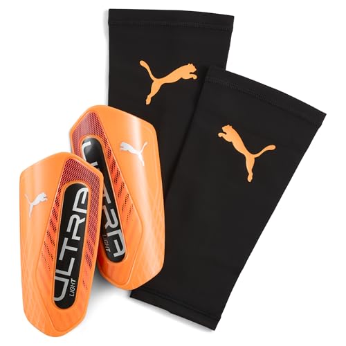 Puma Ultra Light Sleeve Soccer Shin Guards - color: Heat Fire-Glowing Red-Puma Black, size: Medium