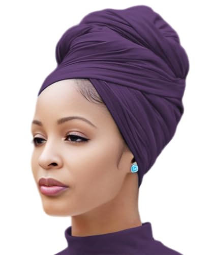 Nonbongoy Head Wraps for Black Women Stretch Headwraps Large Hair Wraps Hijab Scarves for Muslim Head Scarf Turban Headbands - color: 1-purple Headwrap
