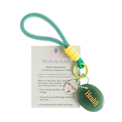 Crystal Keychain Set - Natural Healing Stones with Affirmation Cards- Worry Stone Anxiety Relief Gift - color: Green